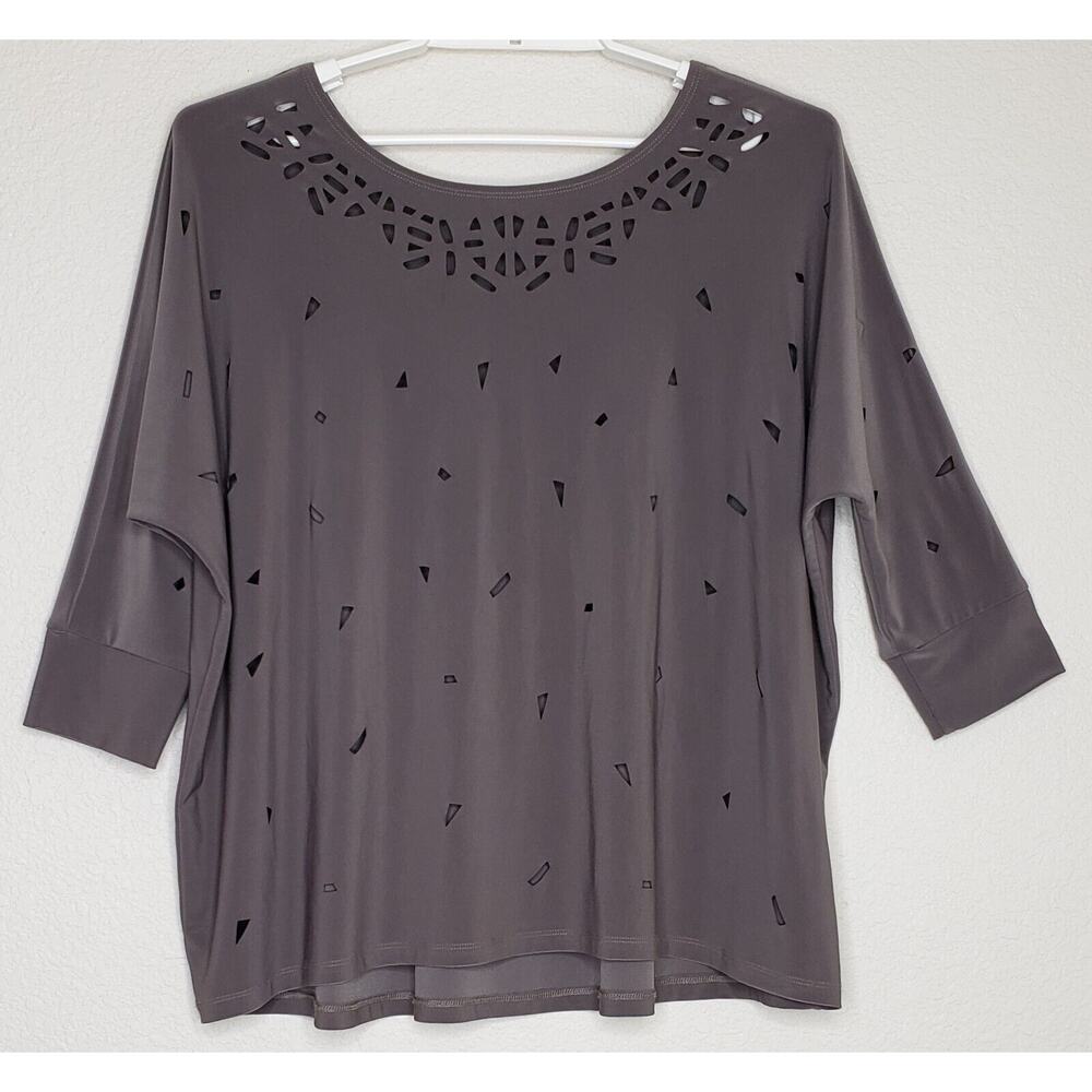 Sympli‎ Womens Top Sz 8 Dark Gray 3/4 Dolman Sleeve Oversized Stretch Cut Out